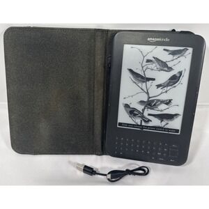 Amazon Kindle Keyboard 3rd Gen E-Reader 6in Graphite Wi-Fi Lighted Case Cable